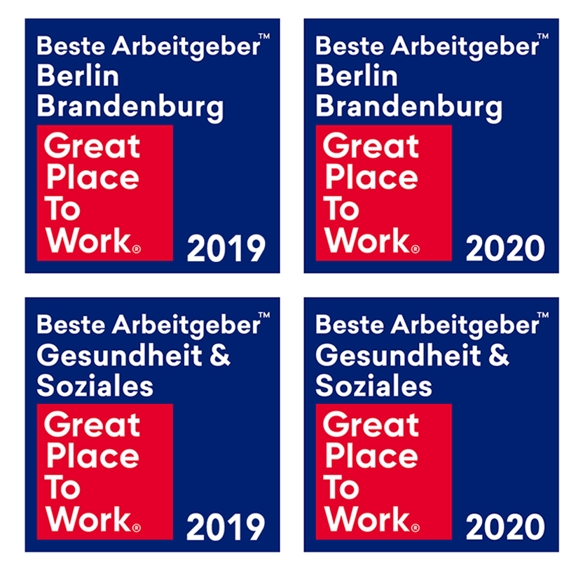 Bild zeigt Auszeichnung "Bester Arbeitgeber berlin-Brandenburg + Gesundheit und Soziales 2019 + 2020